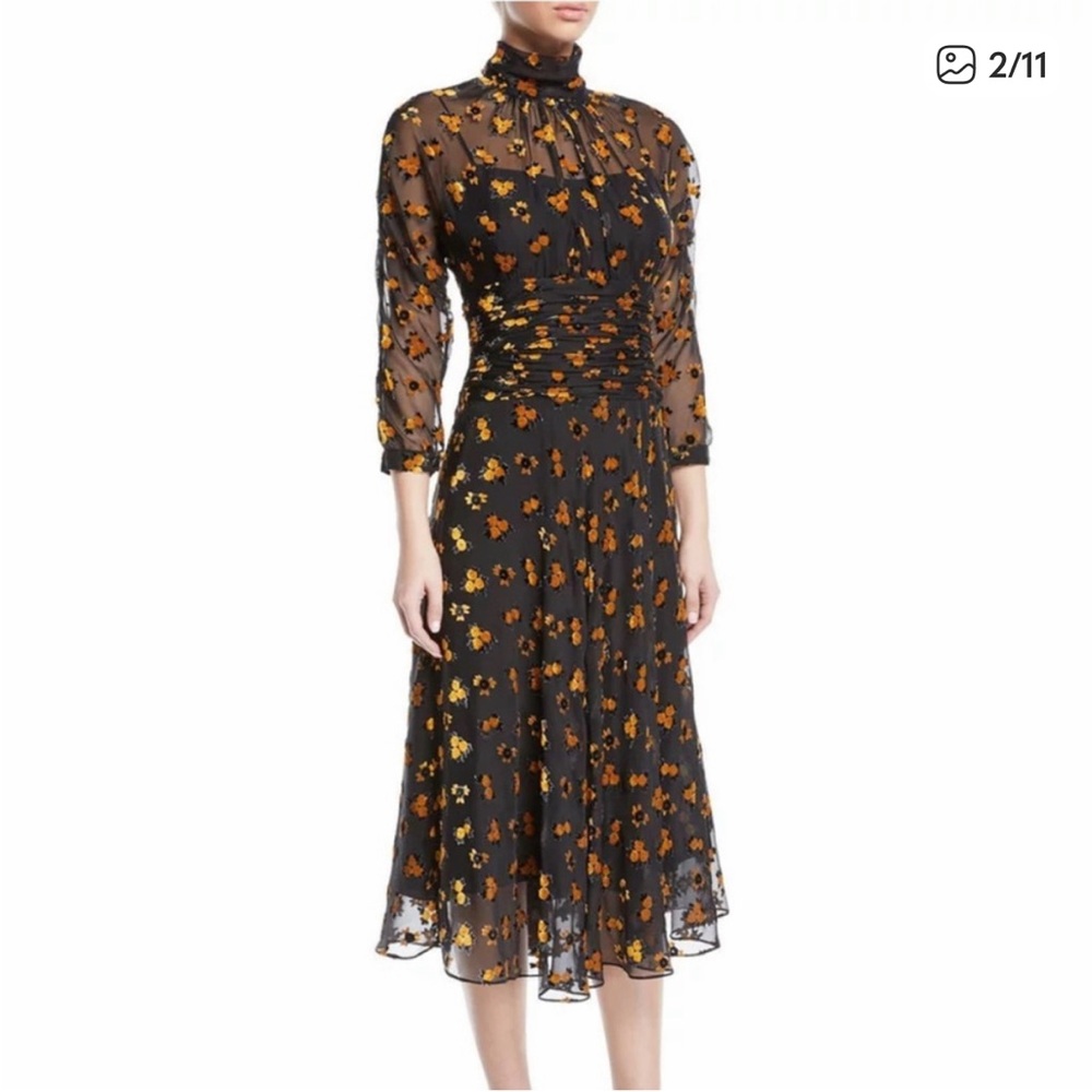 Rickie Freeman for Teri Jon Black Dress with Orange-Gold Floral Print